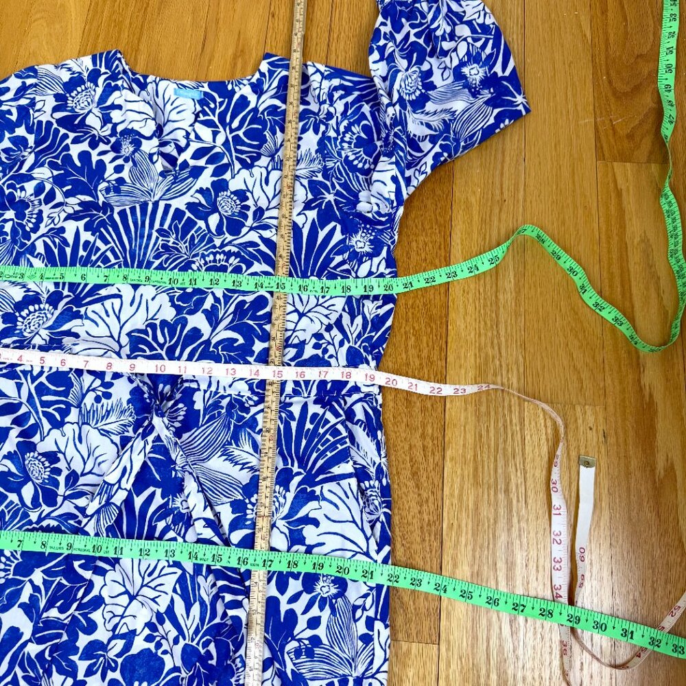 J. McLaughlin Cotton Dress Blue White Floral Crop Sleeve Resort (L) - Picture 10 of 10